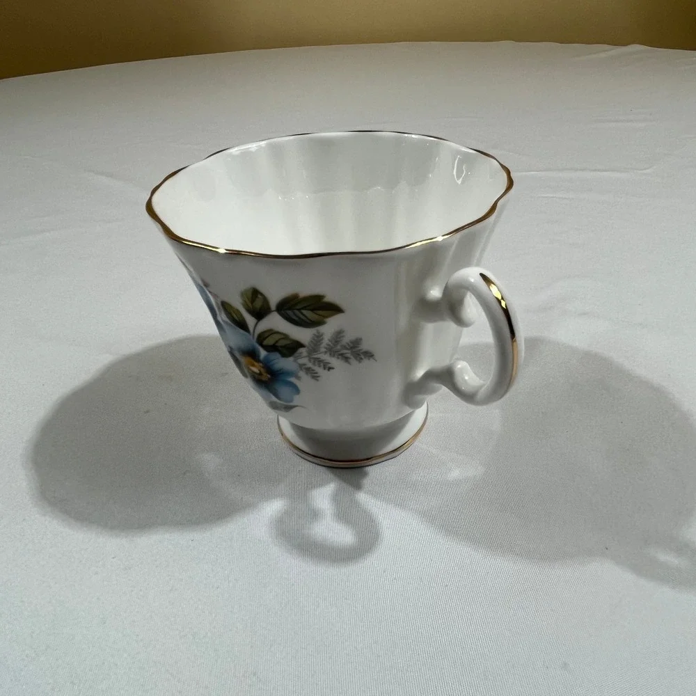 Royal Grafton Tea Cup Saucer Set White Blue Floral Gold Trim England